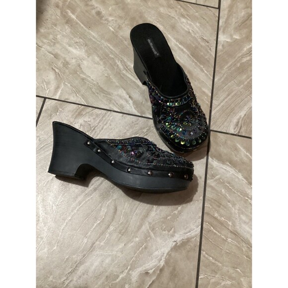Dollhouse Platform Vintage 90s 00s Black Floral Embellished Clogs Slip On 6.5 - Picture 4 of 9